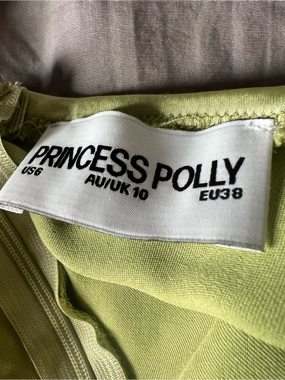Princess Polly Olive Green Satin Slip with Pink Floral Embroidery - Picture 2 of 3